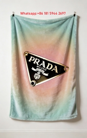 Prada Green Pink Gradient Background Flannel Sofa Throw Blanket IMG_2742